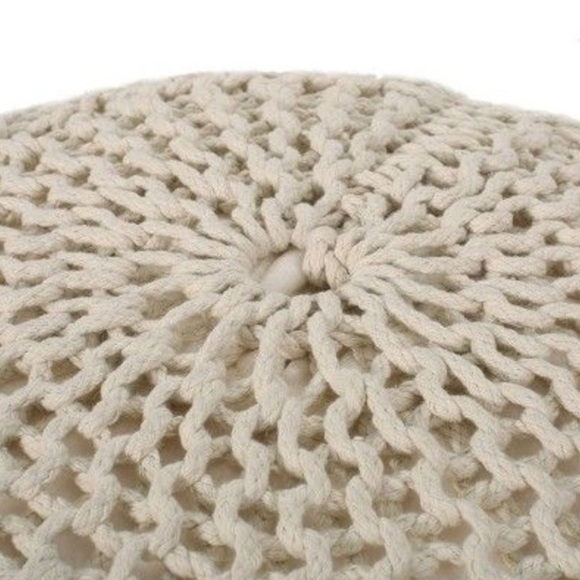 Morven Modern Knitted Cotton Round Pouf Ivory Christopher Knight Home - Open Box - Picture 4 of 5